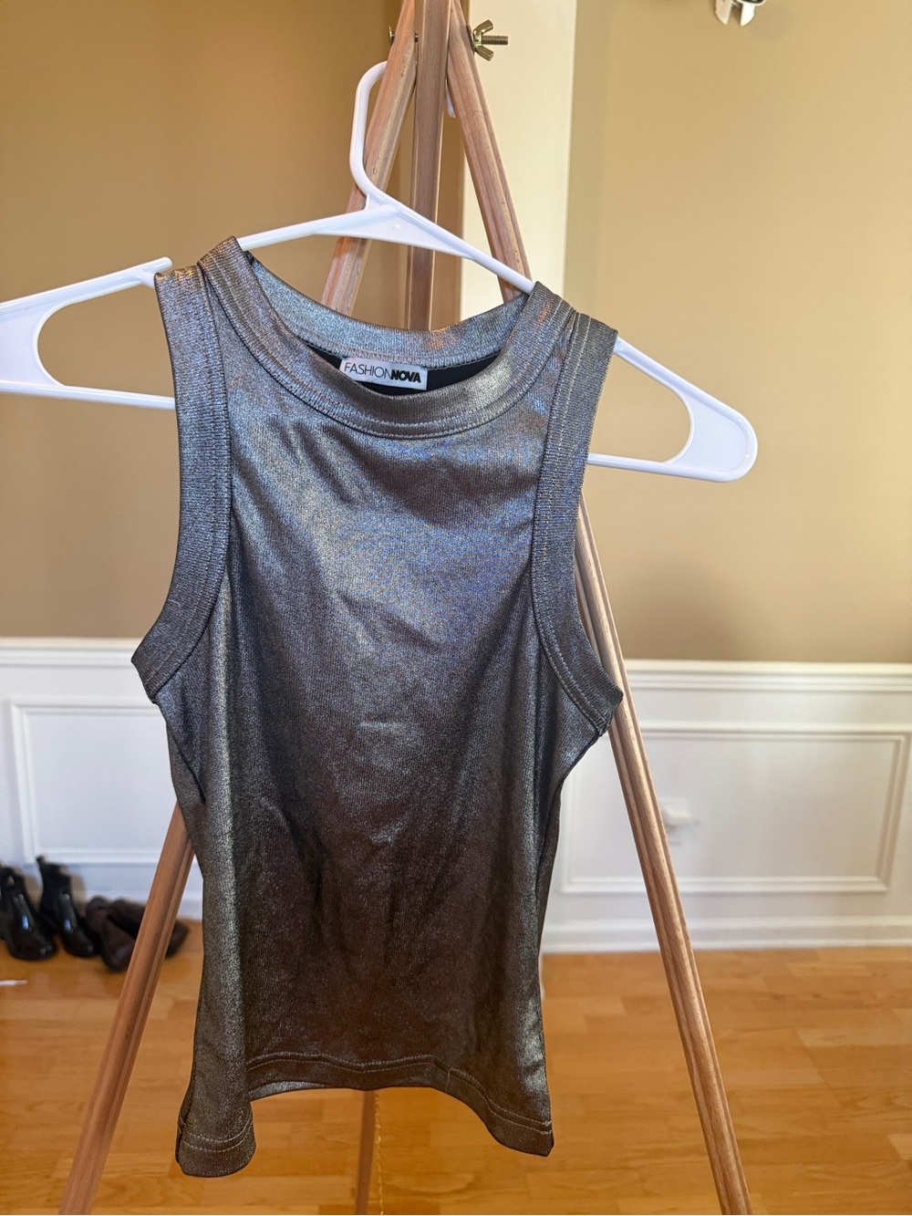 Fashion Nova Shimmery Charcoal Sleeveless Tank